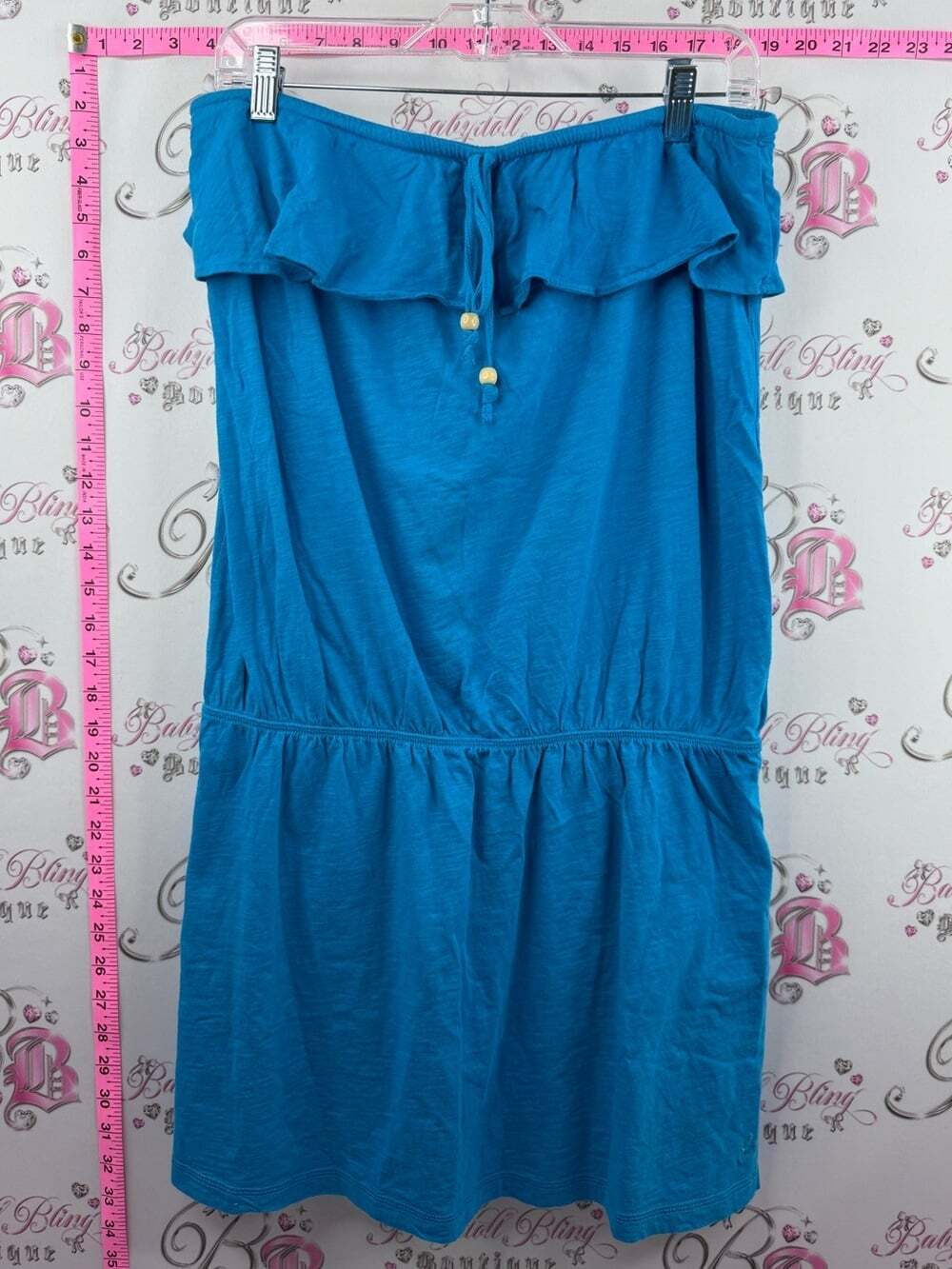 aerie dress strapless Teal blue beaded tie Ruffle Tie-Front Mini Dress